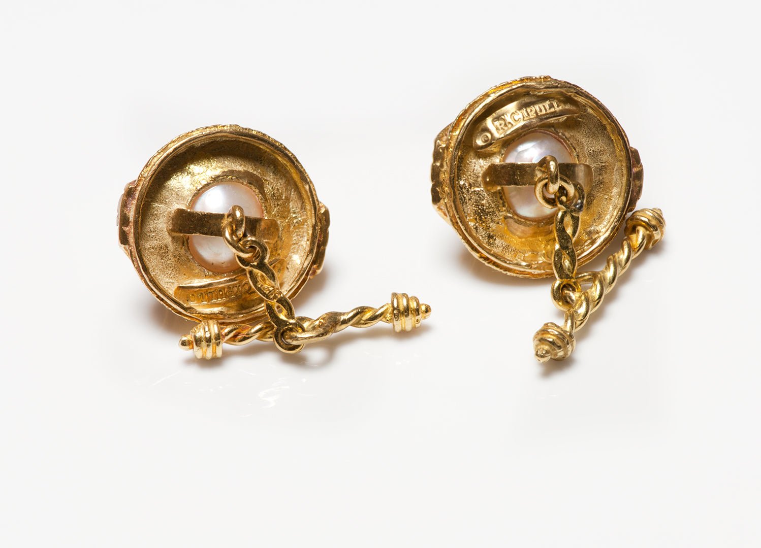 Cipullo 18K Yellow Gold Pearl Cufflinks - DSF Antique Jewelry