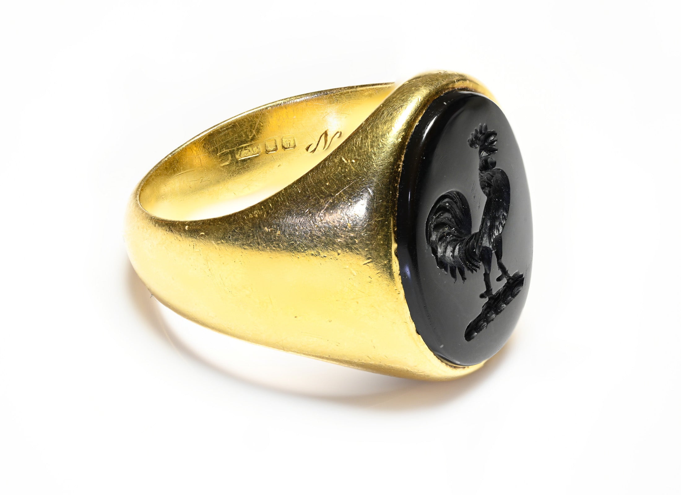 Antique 18K Gold Onyx Cockerel Crest Ring