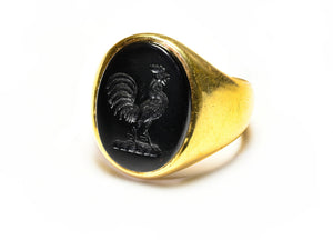 Antique 18K Gold Onyx Cockerel Crest Men’s Ring