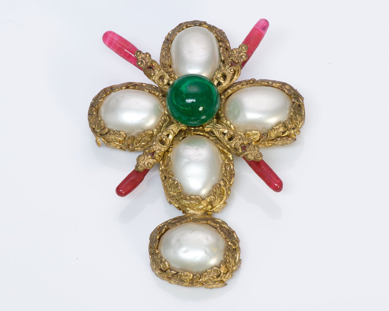 Coco CHANEL 1930’s Gripoix Pearl Cross Pendant Brooch - DSF Antique Jewelry