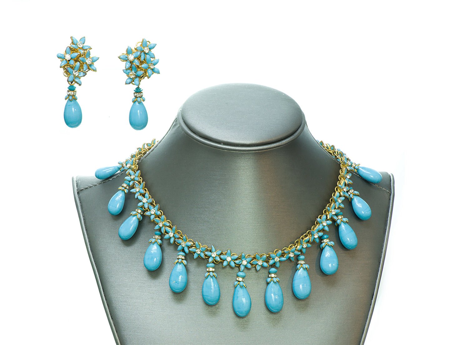 Coco Chanel Gripoix Turquoise Necklace Earrings Set