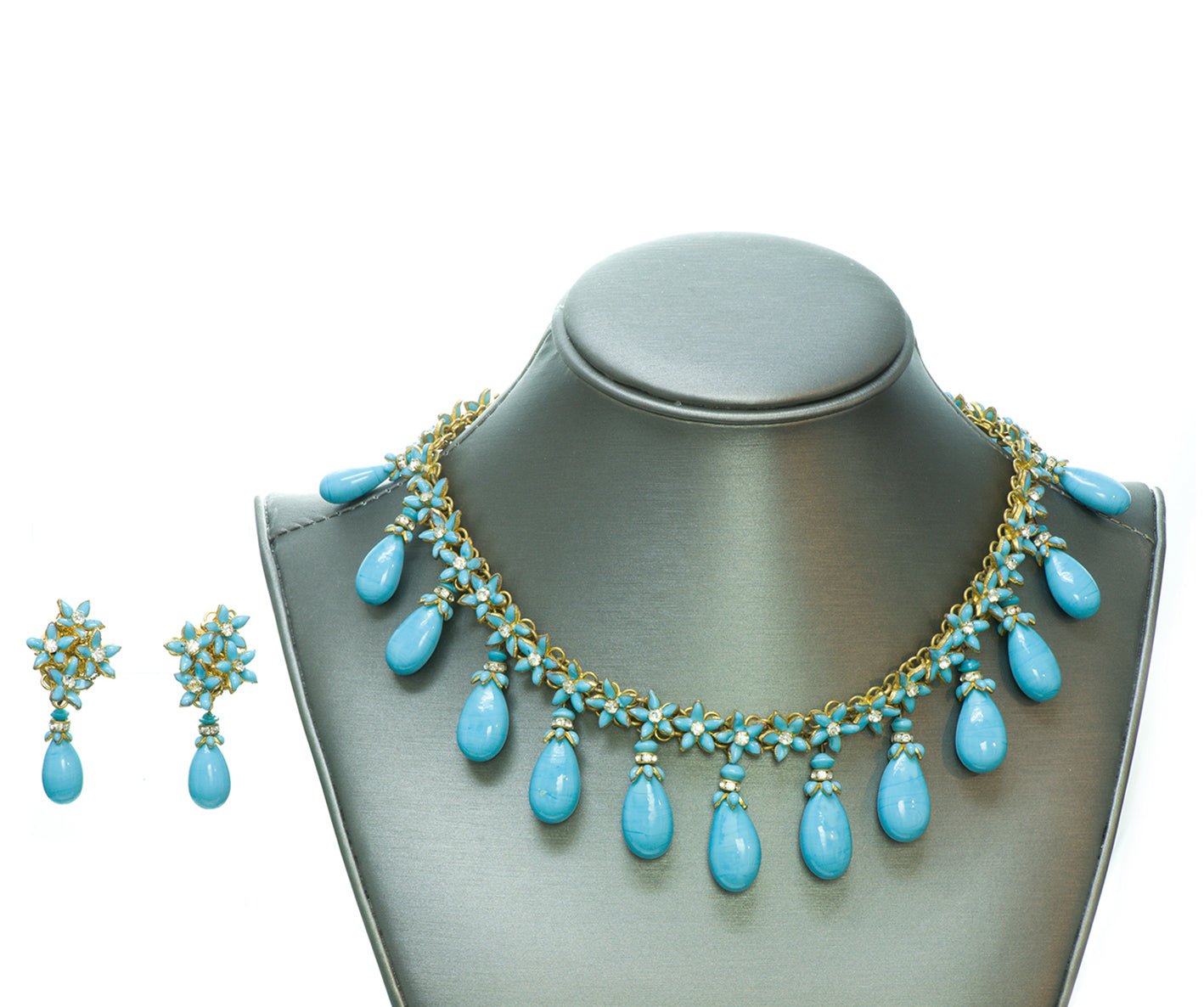 Coco Chanel Gripoix Turquoise Necklace Earrings Set