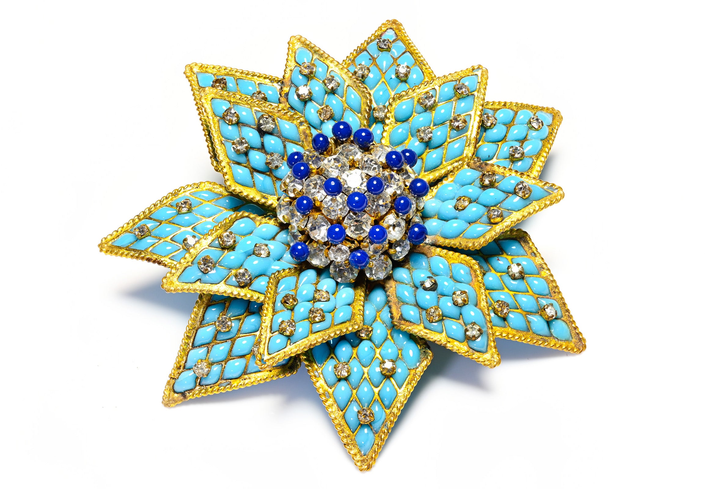 Coco Chanel Paris 1930's Gripoix Blue Turquoise Glass Camellia Brooch