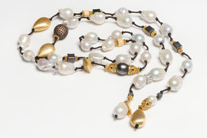 Contemporary Baroque Pearls Yellow Crystal Gold Plated Beads Necklace