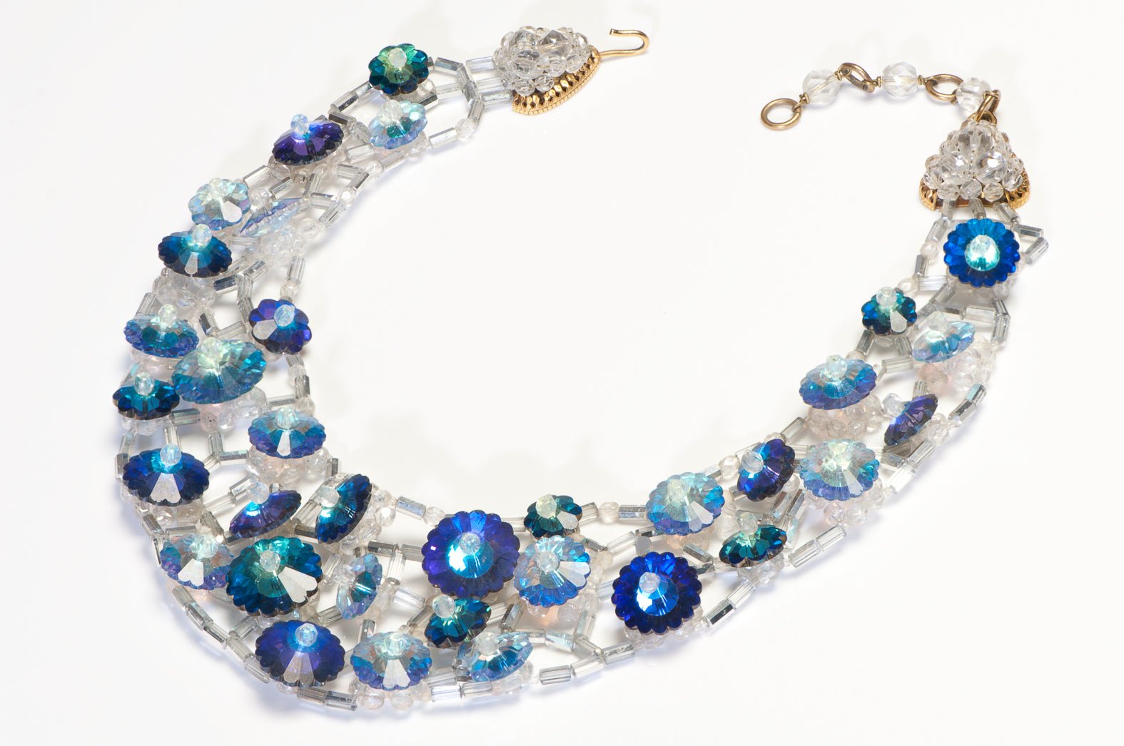 Coppola e Toppo 1960’s Blue Green Crystal Beads Collar Necklace