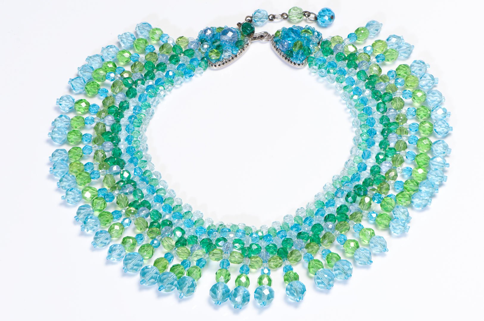 Coppola e Toppo 1960’s Emilio Pucci Green Blue Crystal Beads Collar Necklace - DSF Antique Jewelry