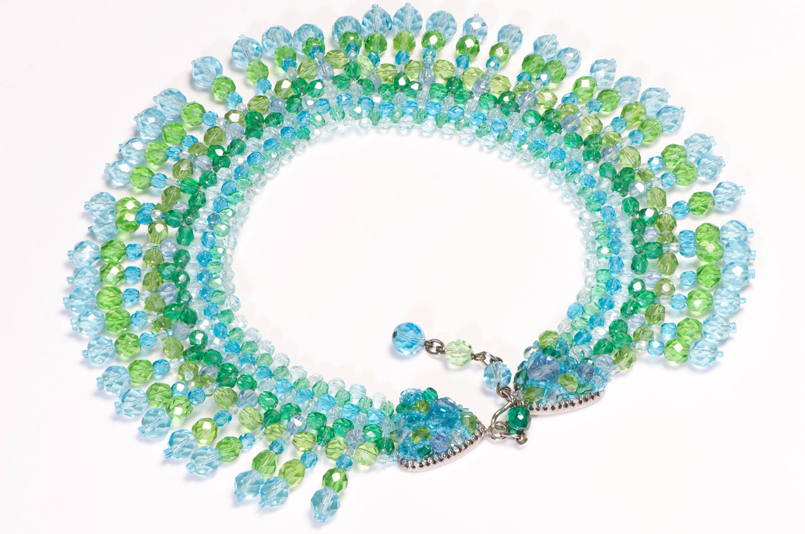 Coppola e Toppo 1960’s Emilio Pucci Green Blue Crystal Beads Collar Necklace - DSF Antique Jewelry