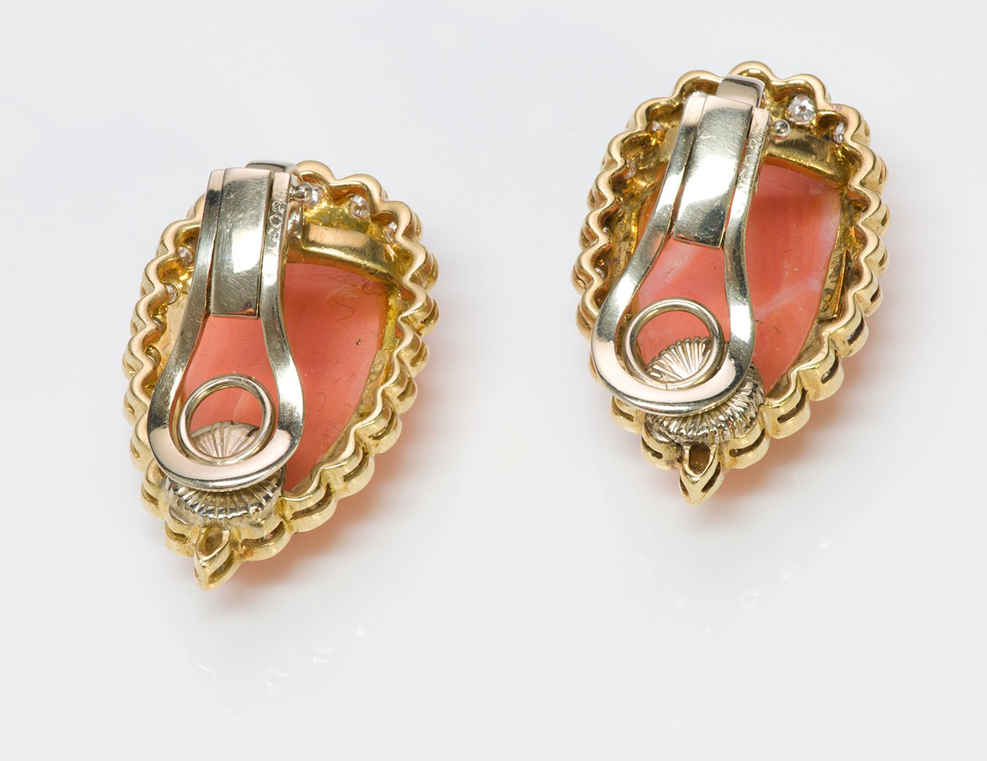 Coral Diamond 18K Gold Earrings - DSF Antique Jewelry