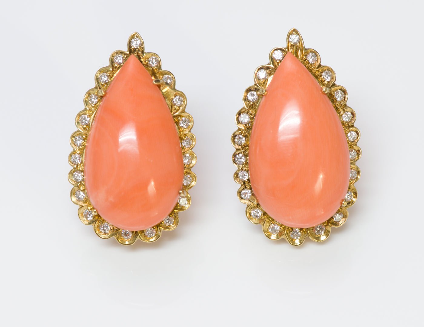 Coral Diamond 18K Gold Earrings - DSF Antique Jewelry