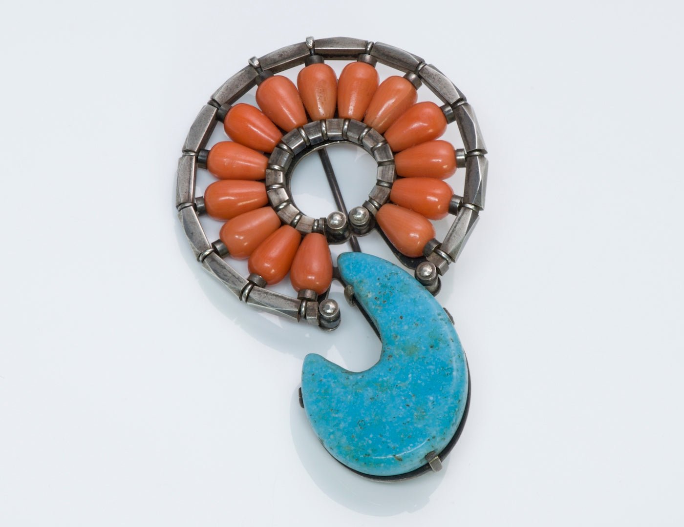 Coral & Turquoise Brooch