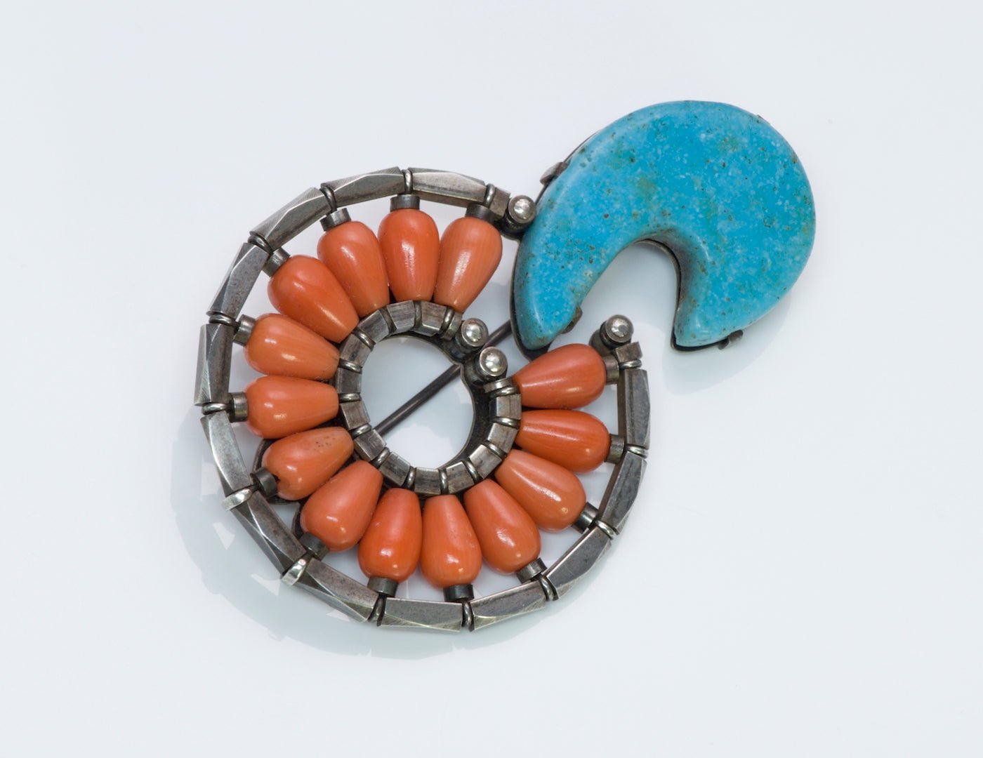 Coral & Turquoise Brooch - DSF Antique Jewelry