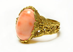Art Nouveau Cabochon Coral Gold Ring
