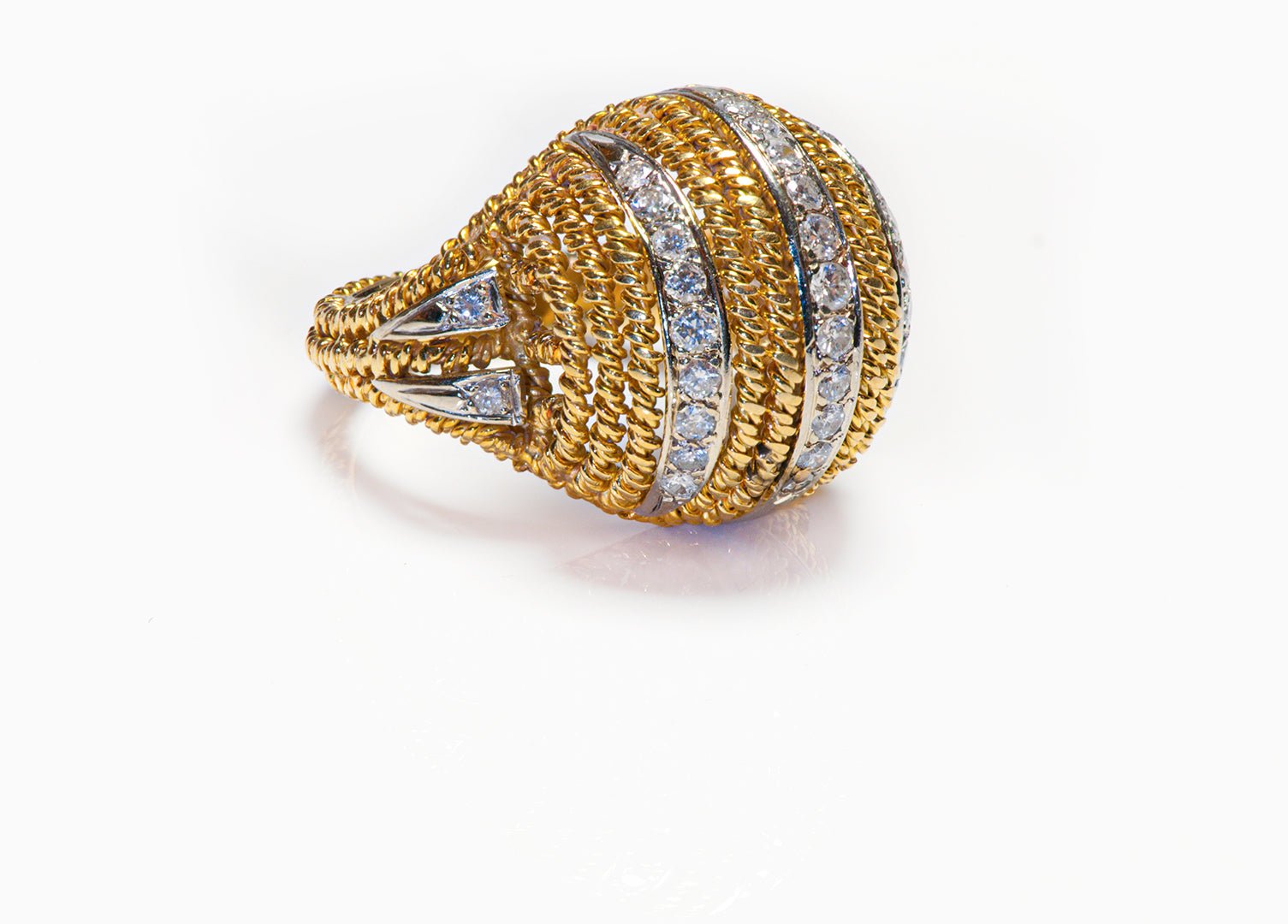 Corletto 18K Gold Twisted Rope Dome Diamond Ring