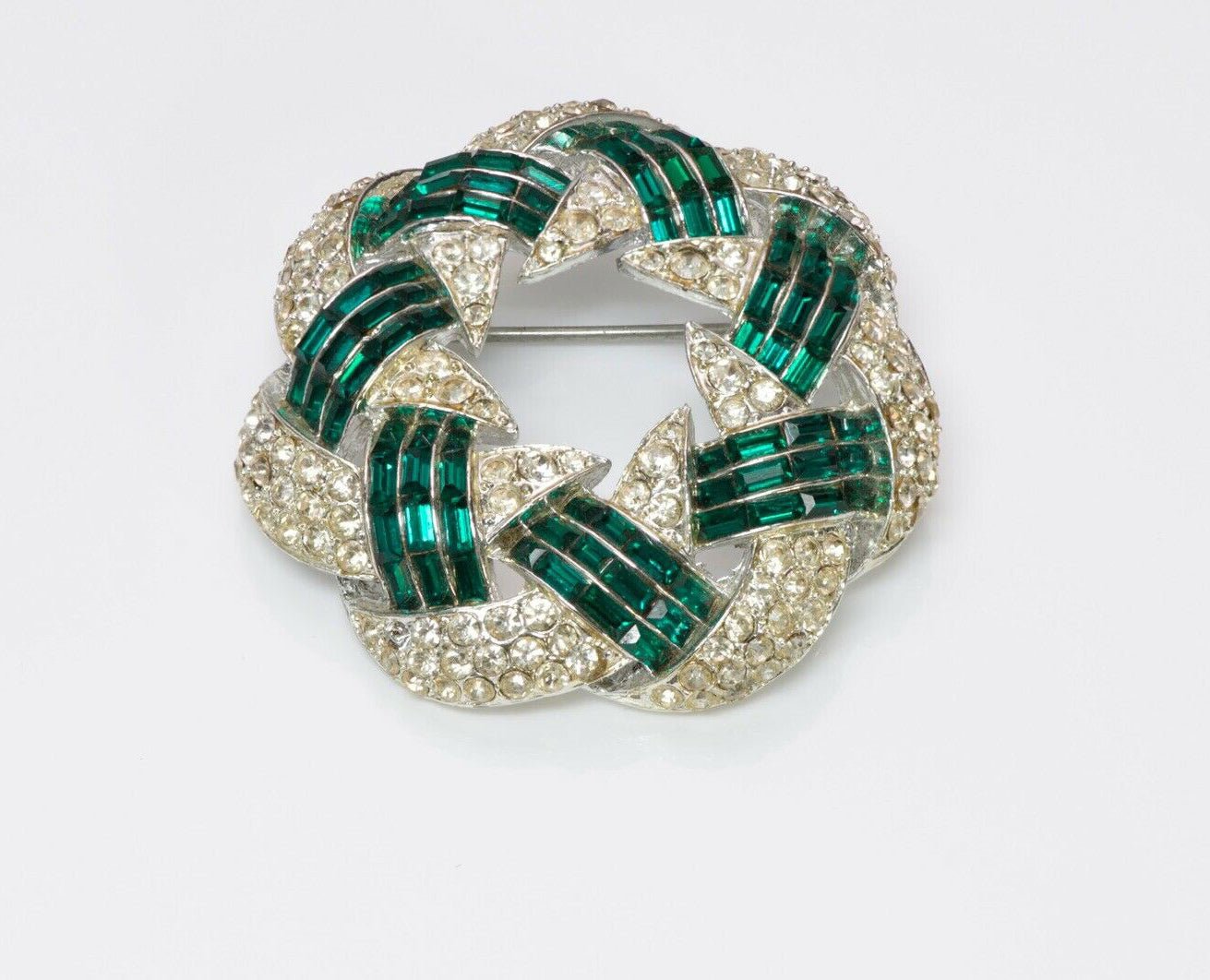 CORO 1940’s Green Crystal Necklace Bracelet Brooch Earrings Set