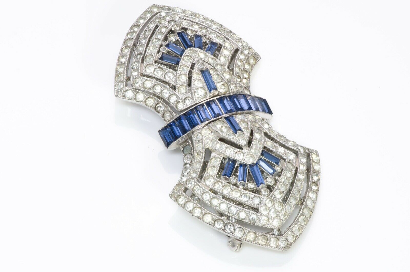 Coro Duette 1940’s Art Deco Style Blue Crystal Clips Brooch