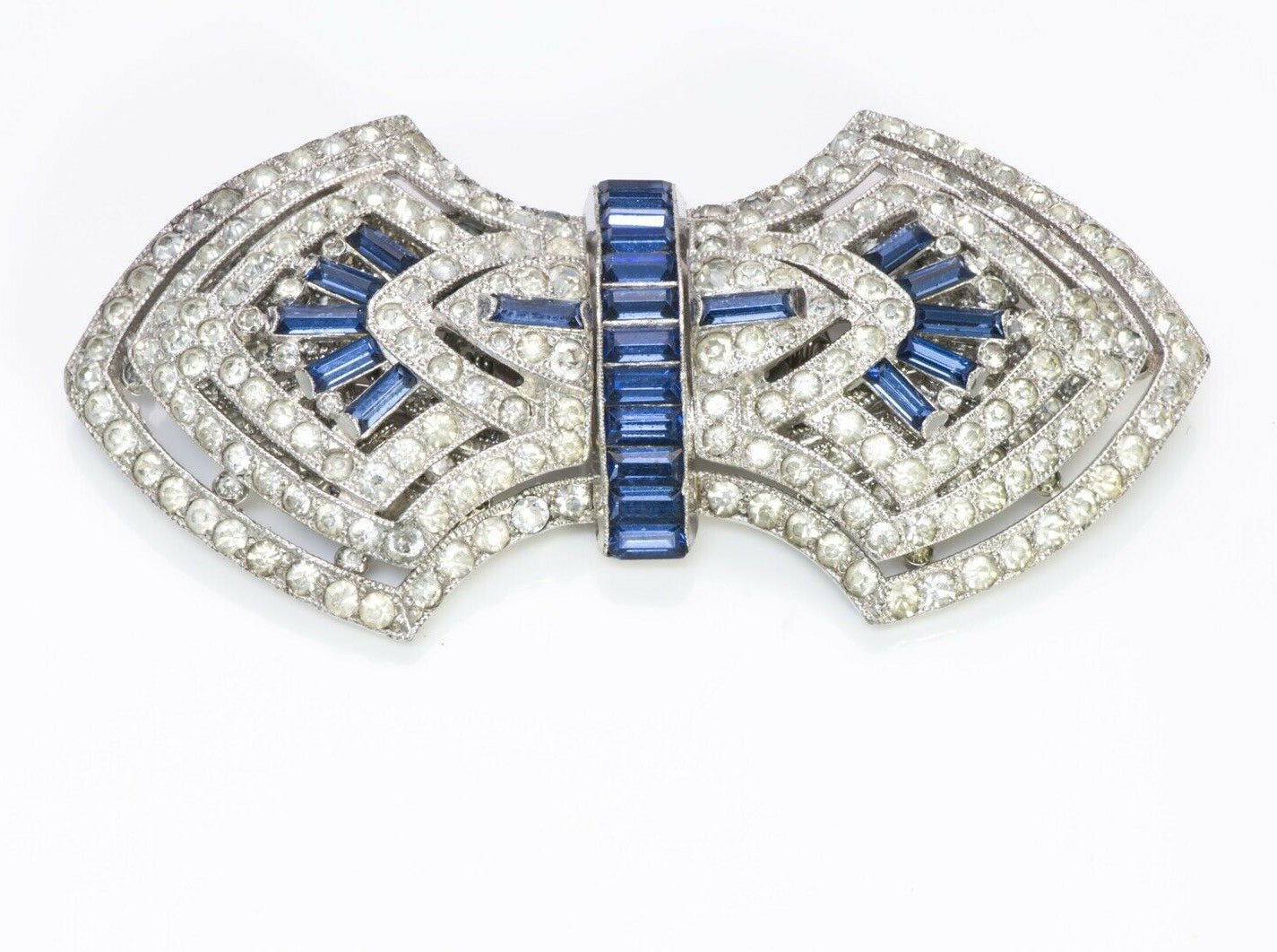 Coro Duette 1940’s Art Deco Style Blue Crystal Clips Brooch