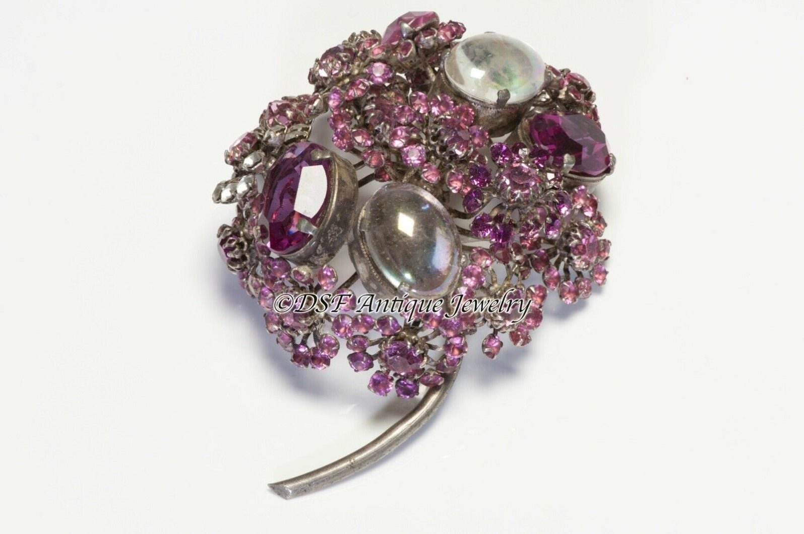 Countess Cissy Zoltowska CIS 1950’s Pink Crystal Flower Brooch - DSF Antique Jewelry