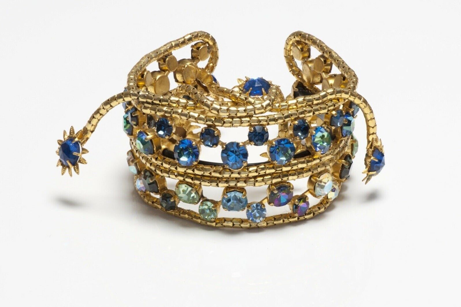 Countess Cissy Zoltowska CIS Crystal Flower Tassel Cuff Bracelet - DSF Antique Jewelry