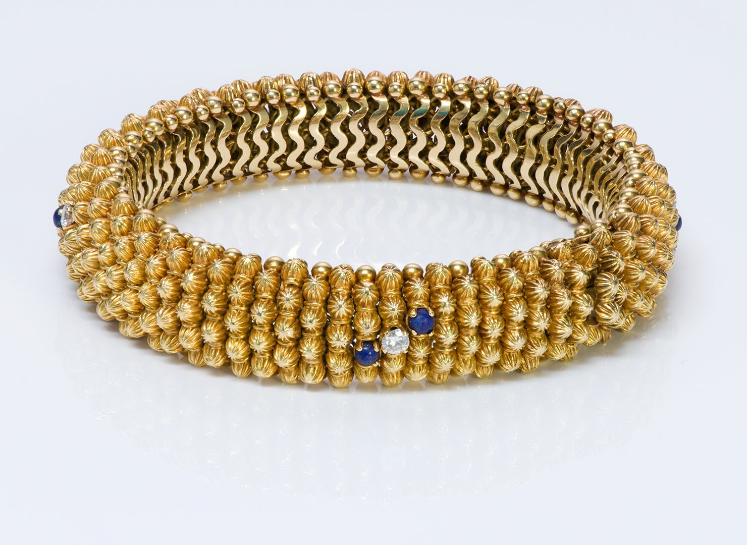 Couscous 18K Gold Diamond Lapis Bracelet - DSF Antique Jewelry