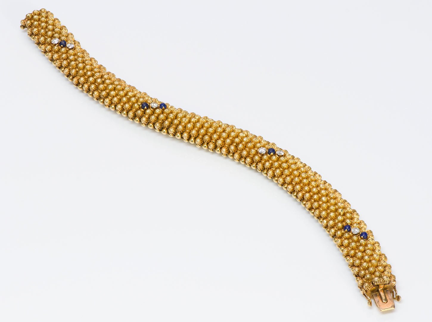 Couscous 18K Gold Diamond Lapis Bracelet - DSF Antique Jewelry
