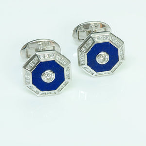 Craig Drake Diamond Lapis 18K Gold Octagon Cufflinks