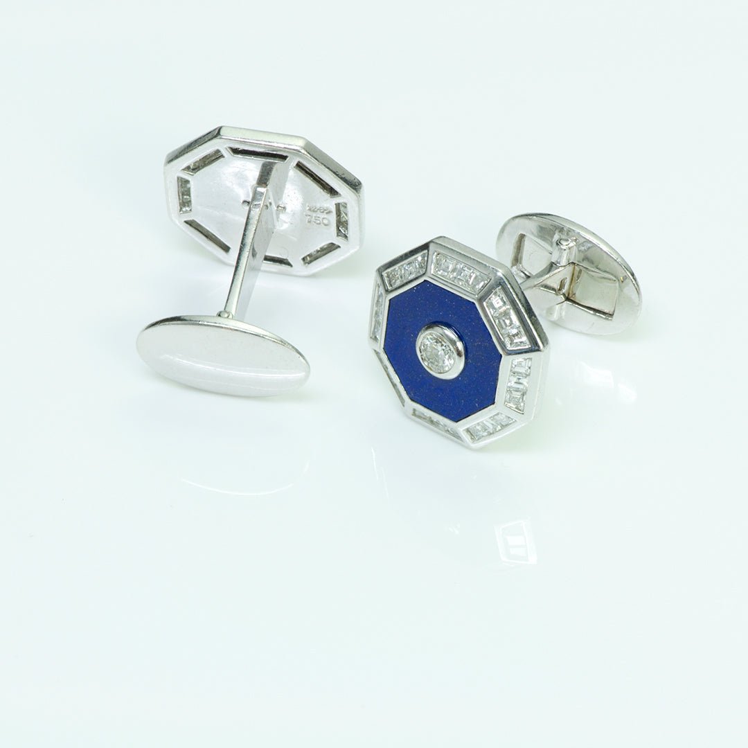 Craig Drake Gold Lapis & Diamond Octagon Cufflinks - DSF Antique Jewelry