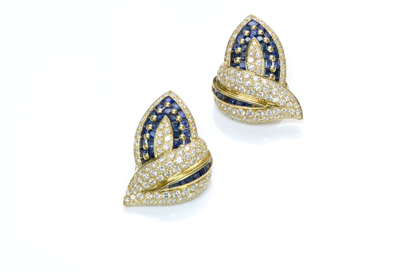 Craig Drake Sapphire Diamond Gold Earrings - DSF Antique Jewelry