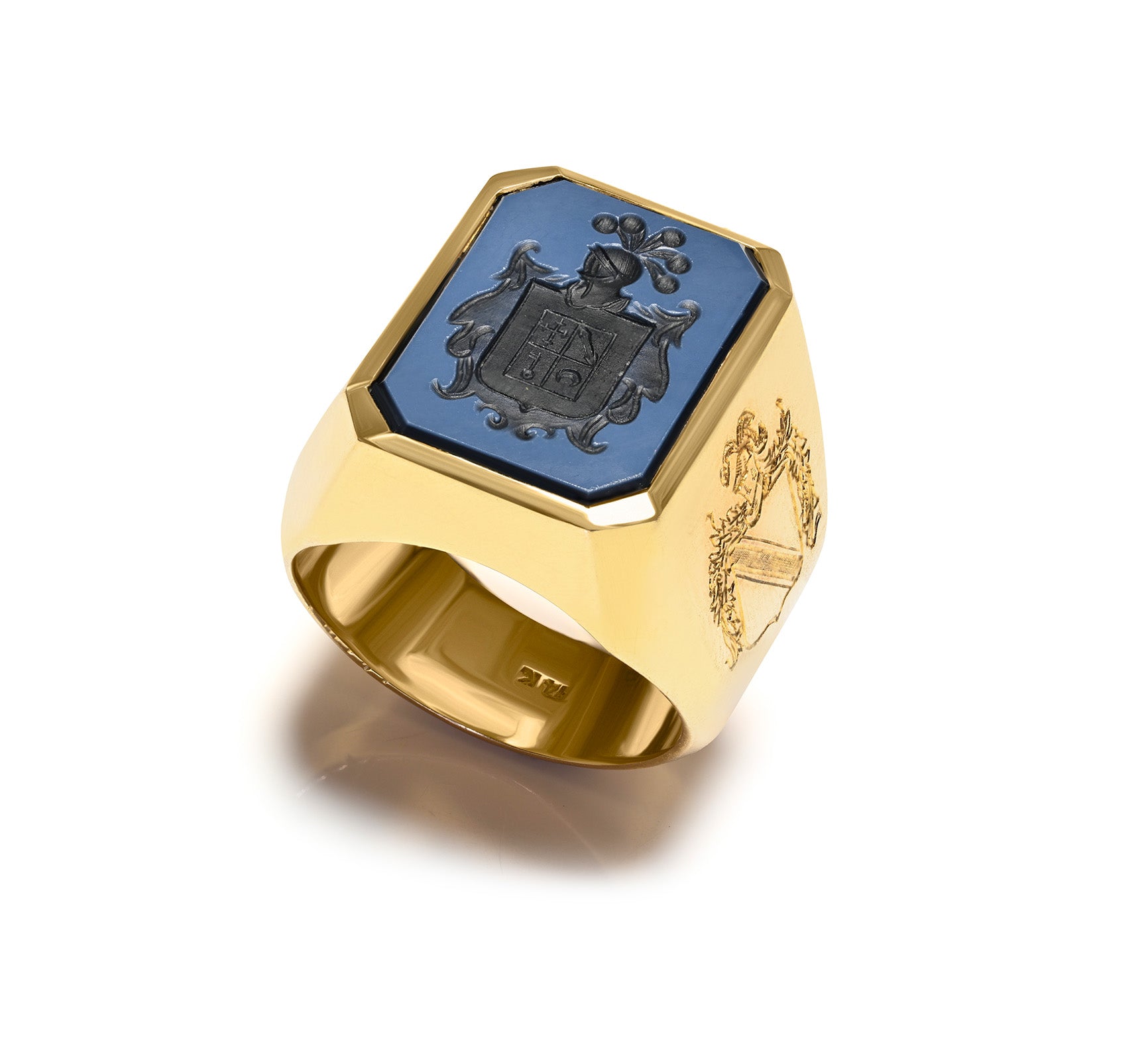 Vintage Gold Agate Intaglio 3 Crest Men's Ring