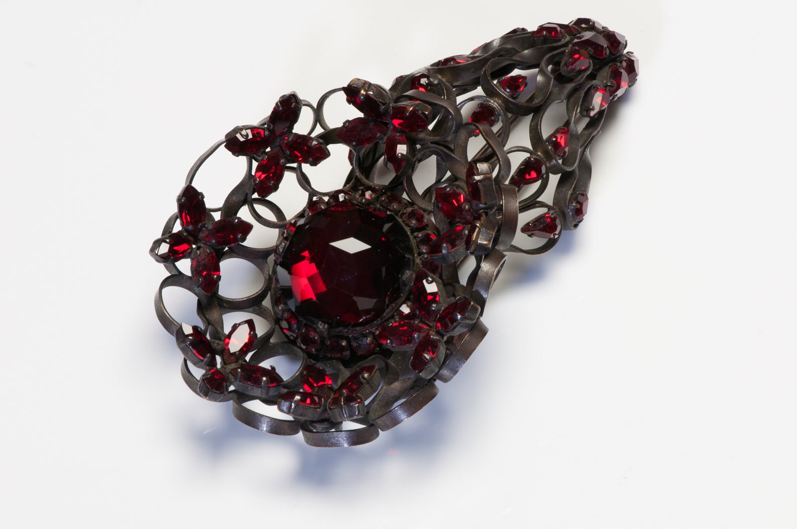 Cristobal Balenciaga 1950’s Roger Jean-Pierre Red Crystal Flower Brooch