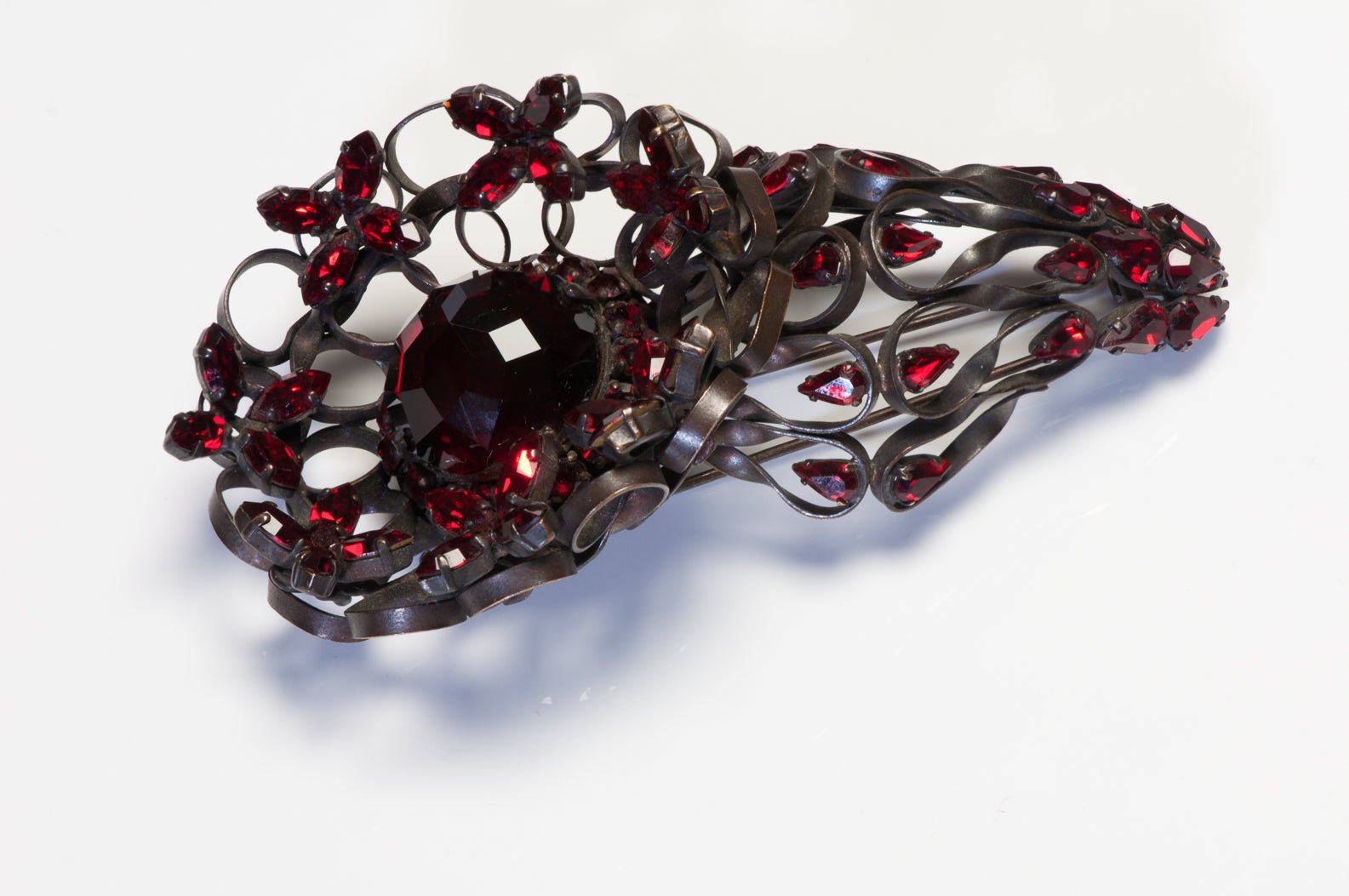 Cristobal Balenciaga 1950’s Roger Jean-Pierre Red Crystal Flower Brooch