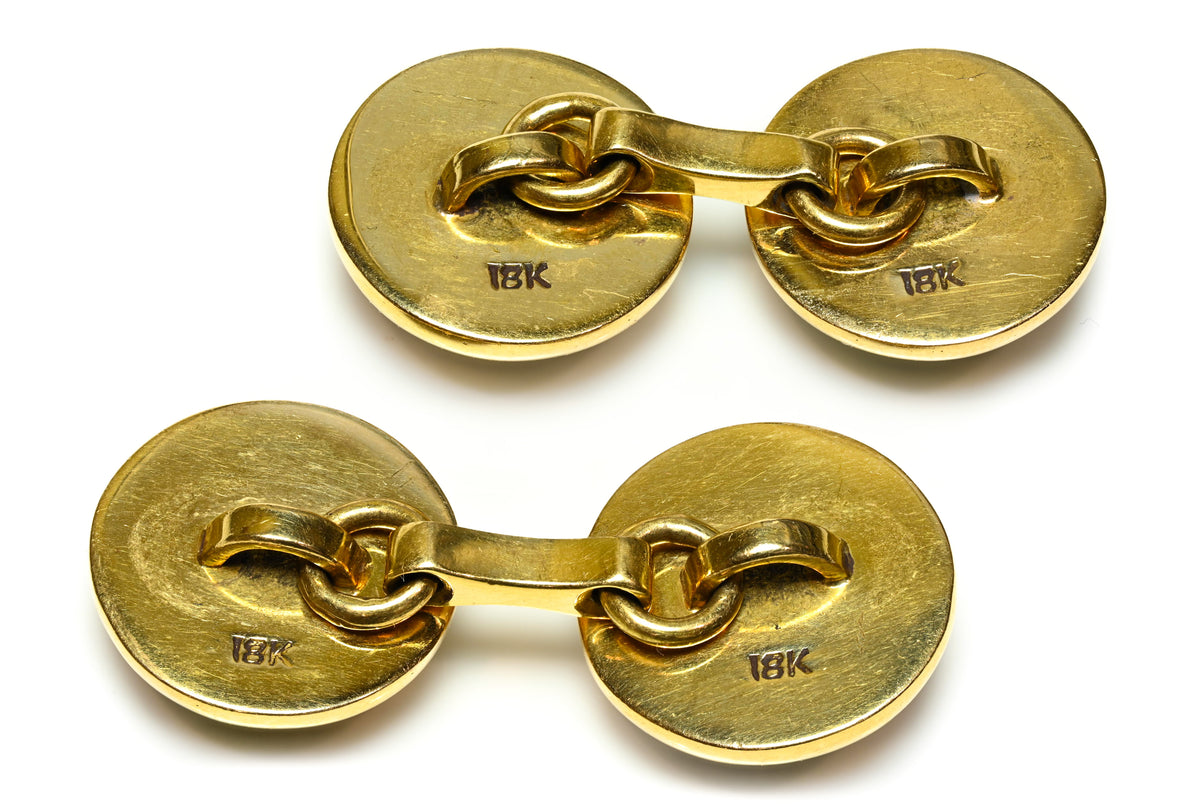 Antique 18K Yellow Gold Reverse Crystal Duck and Pheasant Cufflinks