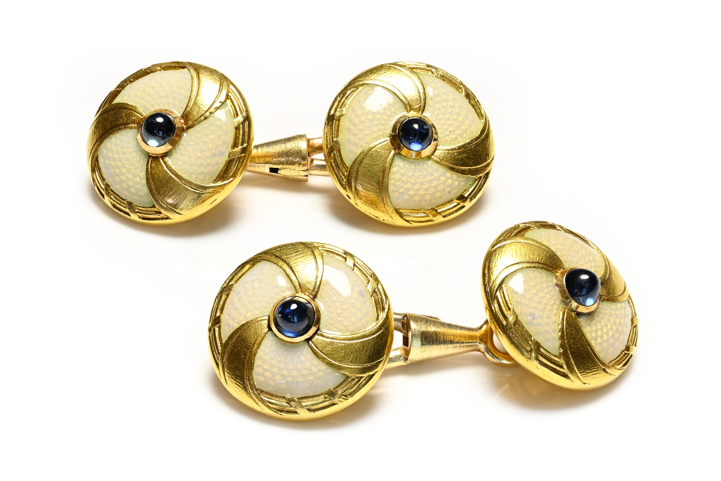 Antique Gold Guilloché Enamel Cufflinks Sapphire