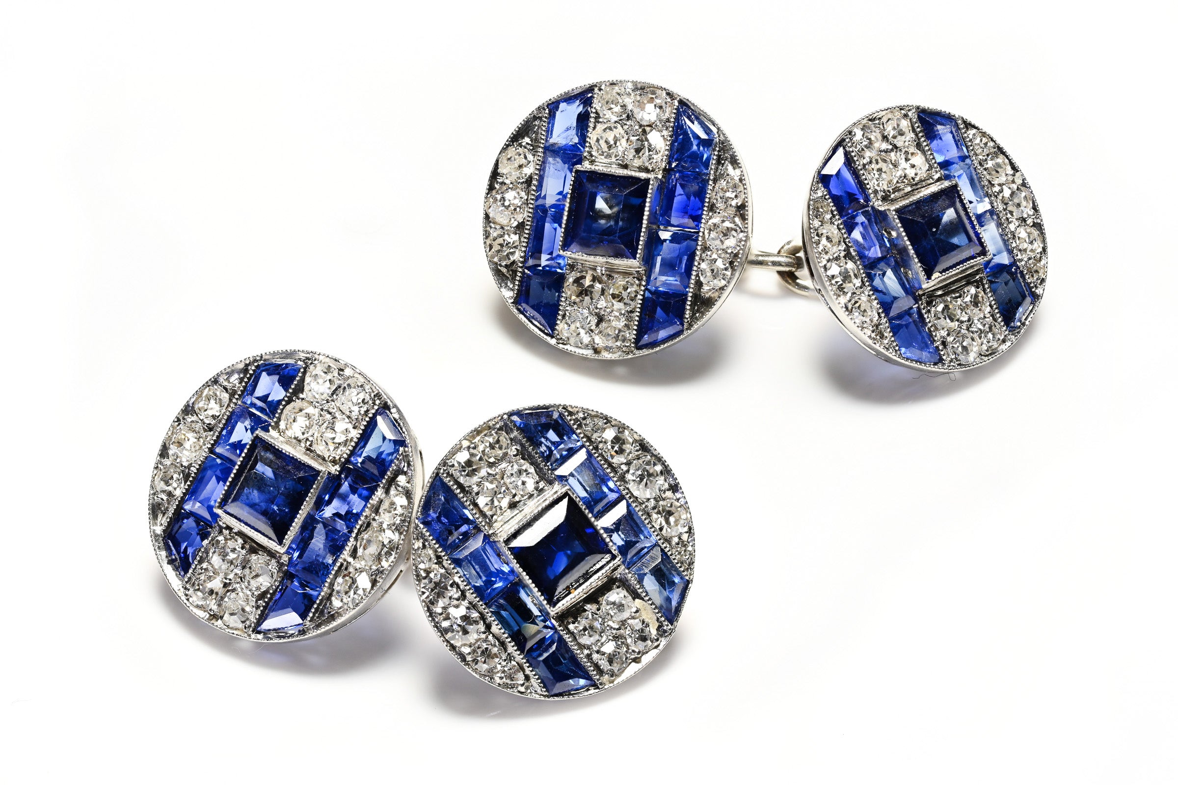 French Art Deco Diamond Cufflinks Sapphires