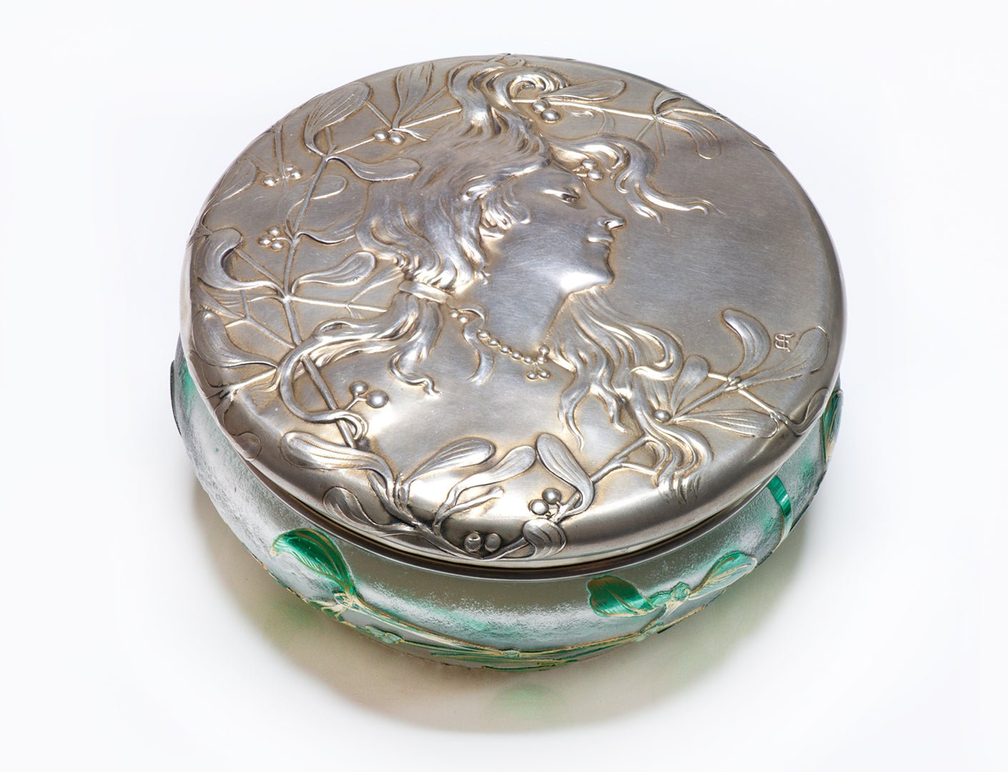 Daum Nancy Art Nouveau Lady Silver Glass Bowl - DSF Antique Jewelry