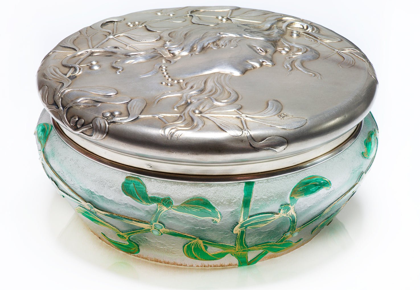 Daum Nancy Art Nouveau Lady Silver Glass Bowl