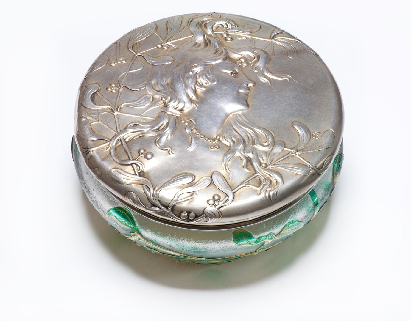 Daum Nancy Art Nouveau Lady Silver Glass Bowl - DSF Antique Jewelry