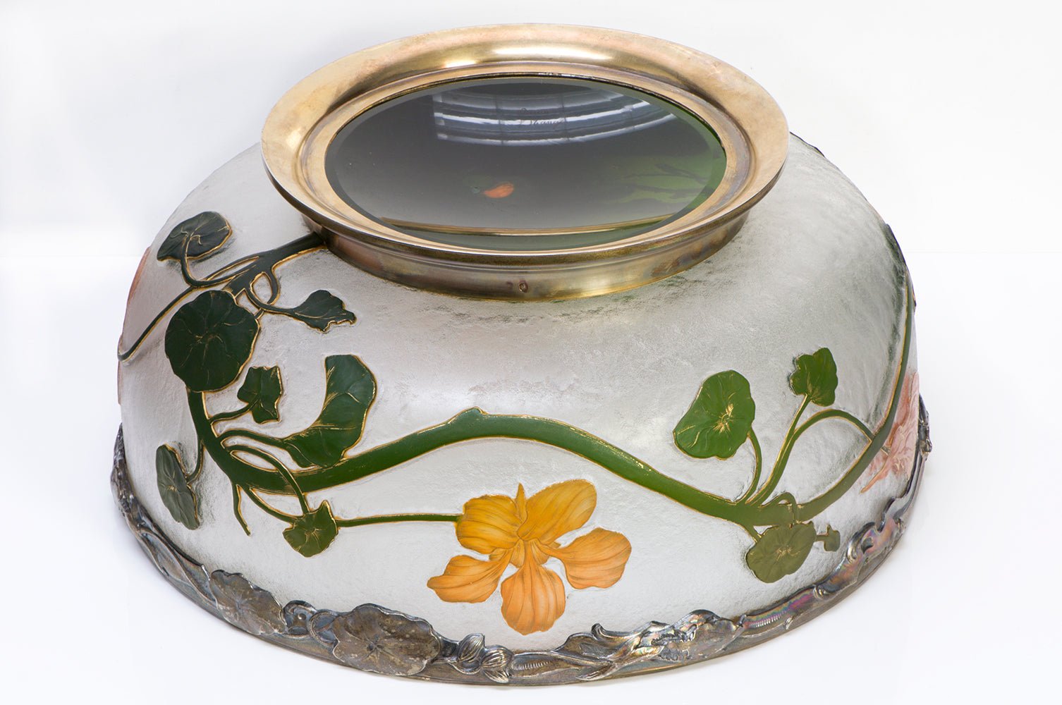 Daum Nancy Cameo Glass Gilt Silver Mounted Bowl - DSF Antique Jewelry