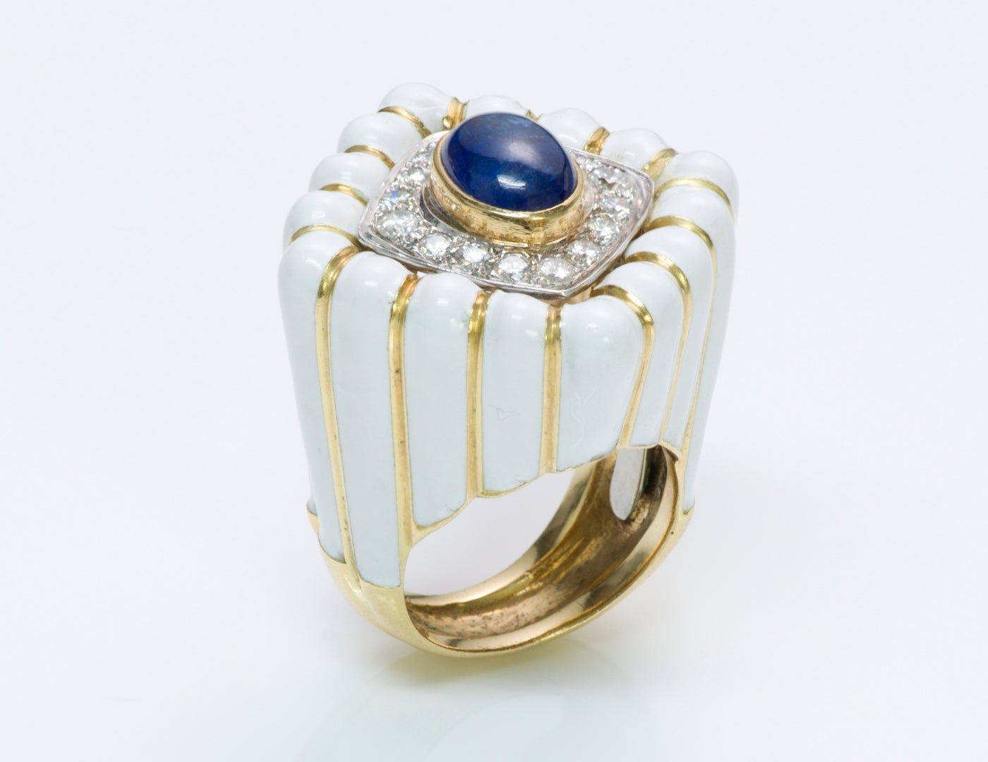 David Webb 18K Gold Enamel Sapphire Diamond Ring - DSF Antique Jewelry