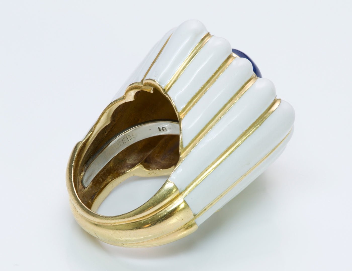 David Webb 18K Gold Enamel Sapphire Diamond Ring