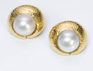 David Webb 18K Yellow Gold Pearl Earrings