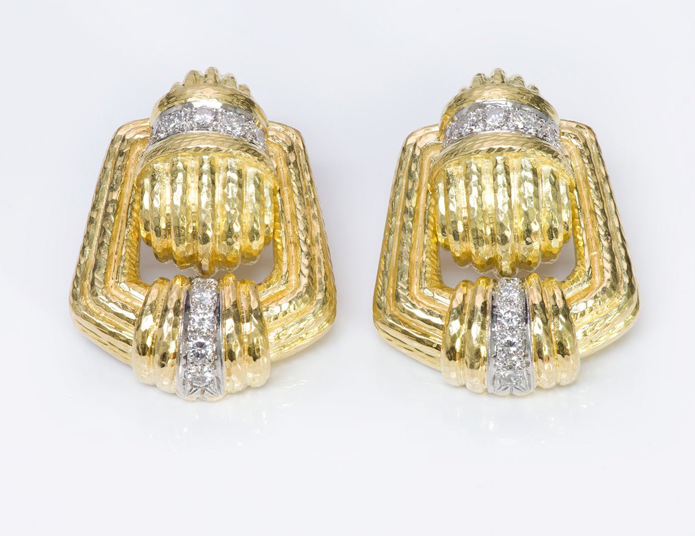 David Webb 18K Gold Platinum Diamond Earrings