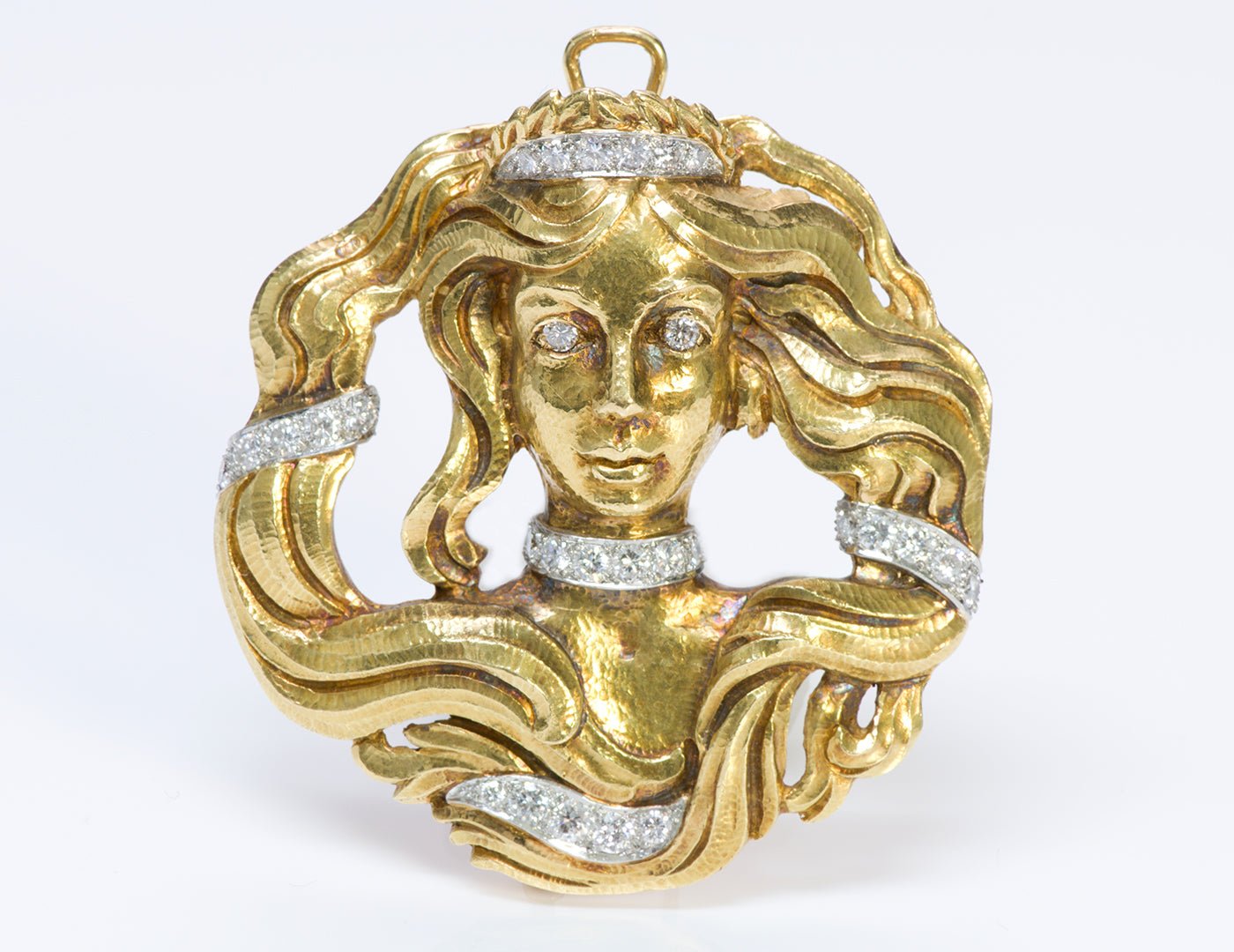 David Webb 18K Gold Platinum Diamond Pendant Brooch