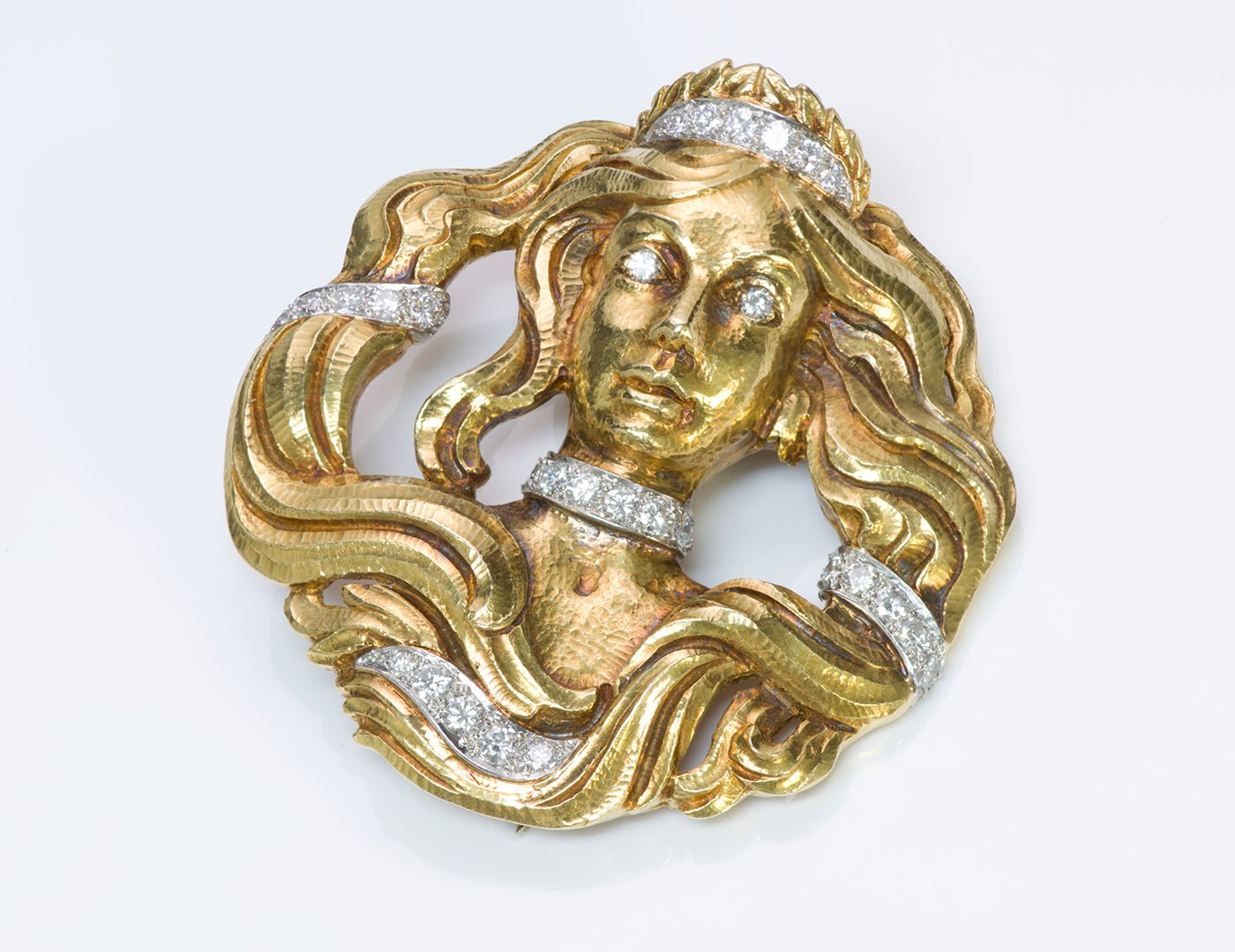 David Webb 18K Gold Platinum Diamond Pendant Brooch - DSF Antique Jewelry