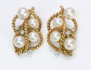David Webb 18K Gold Rope Pearl Diamond Earrings