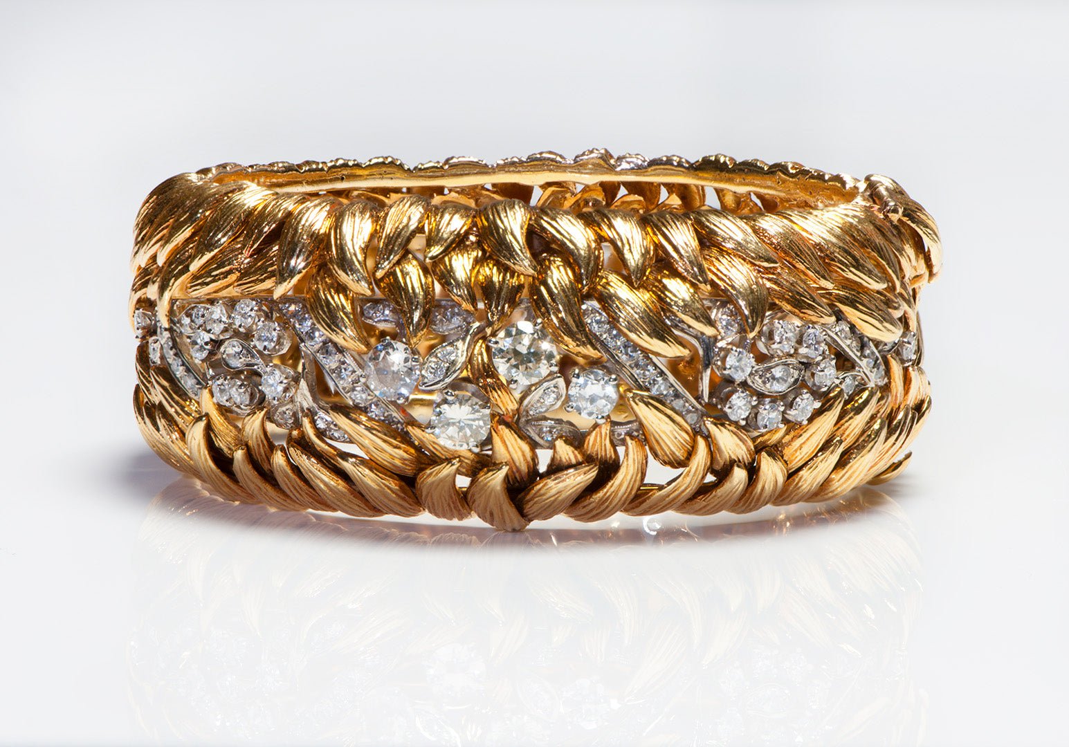 David Webb 18K Gold Wide Diamond Bracelet