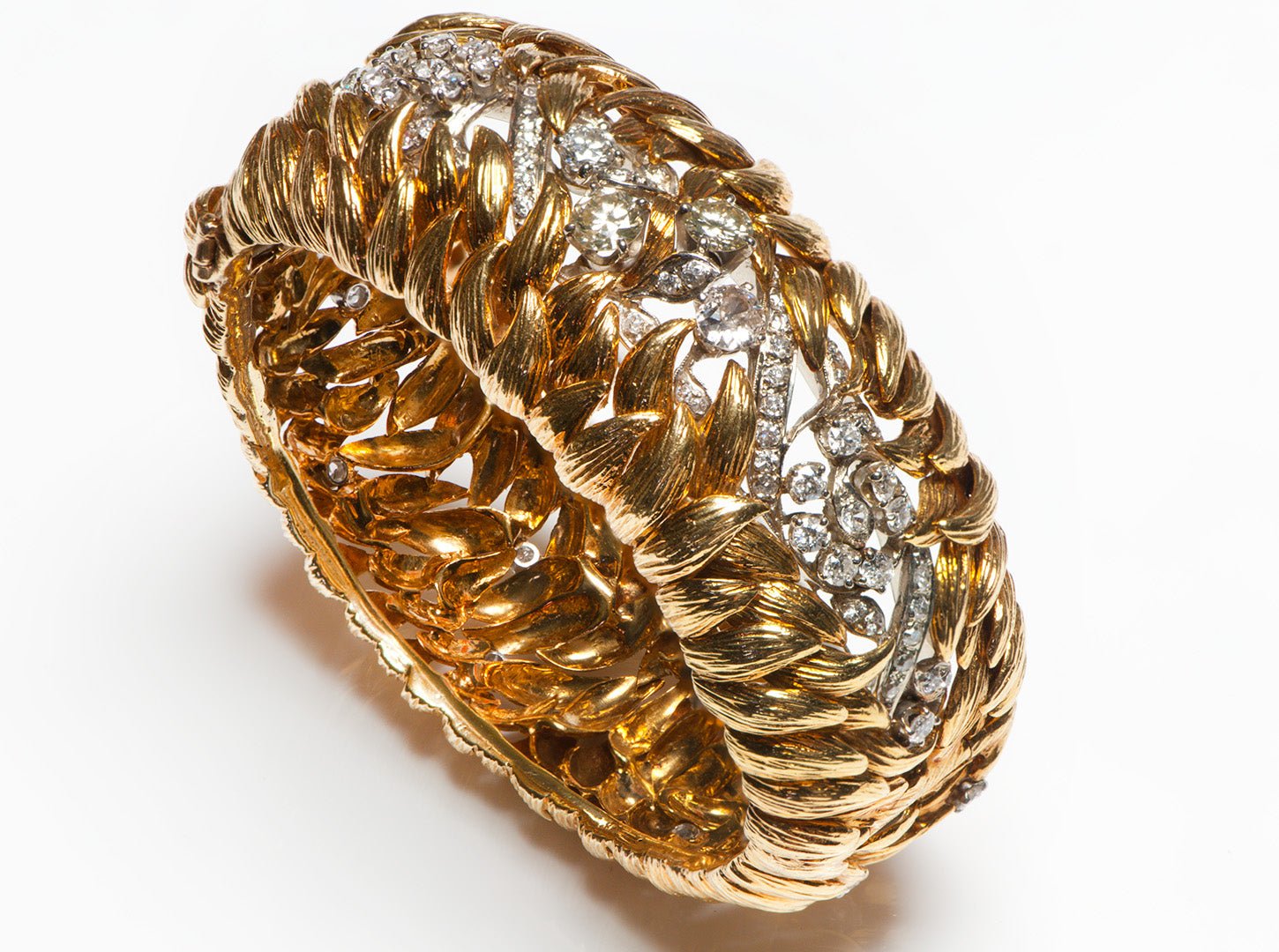 David Webb 18K Gold Wide Diamond Bracelet