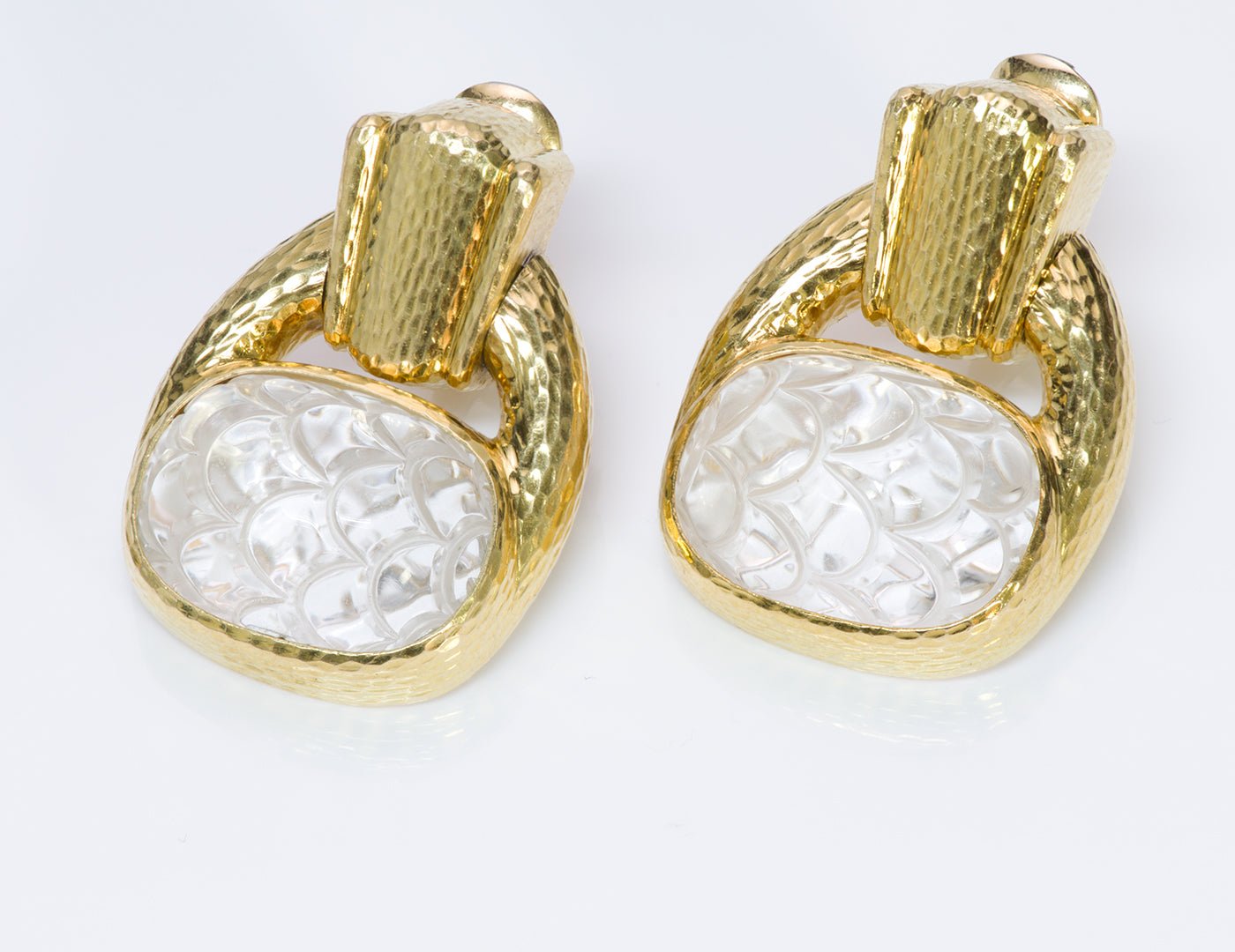 David Webb 18K Yellow Gold Rock Crystal Earrings - DSF Antique Jewelry