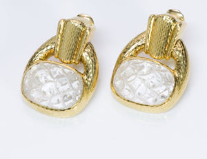 David Webb 18K Yellow Gold Rock Crystal Earrings