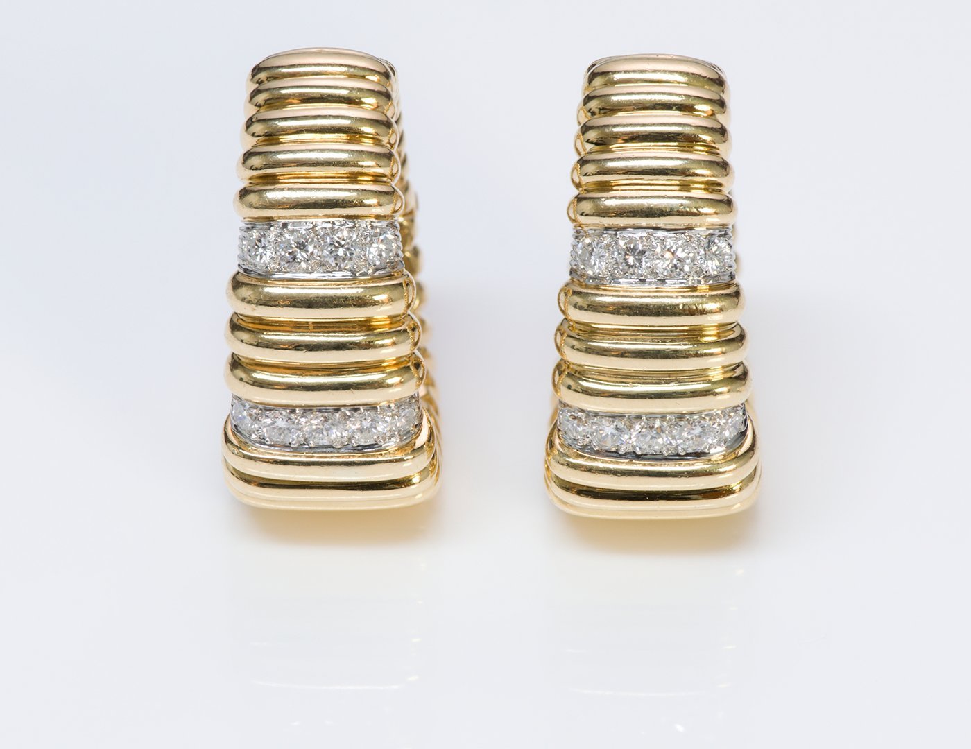 David Webb Diamond 18K Yellow Gold Platinum Earrings