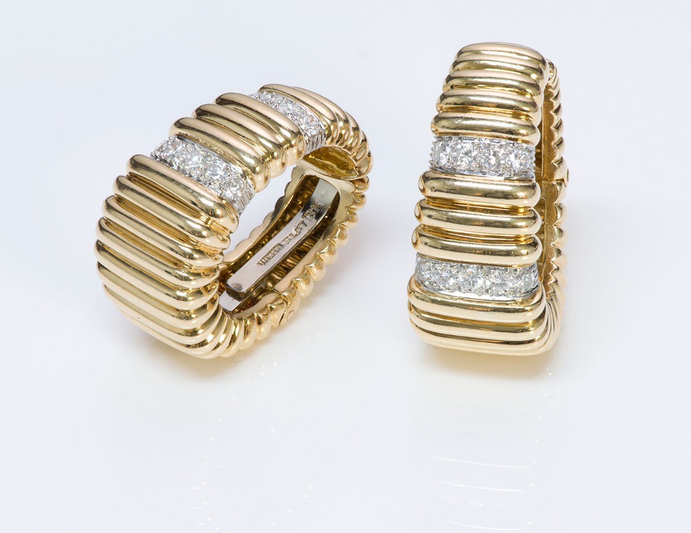 David Webb Diamond 18K Yellow Gold Platinum Earrings